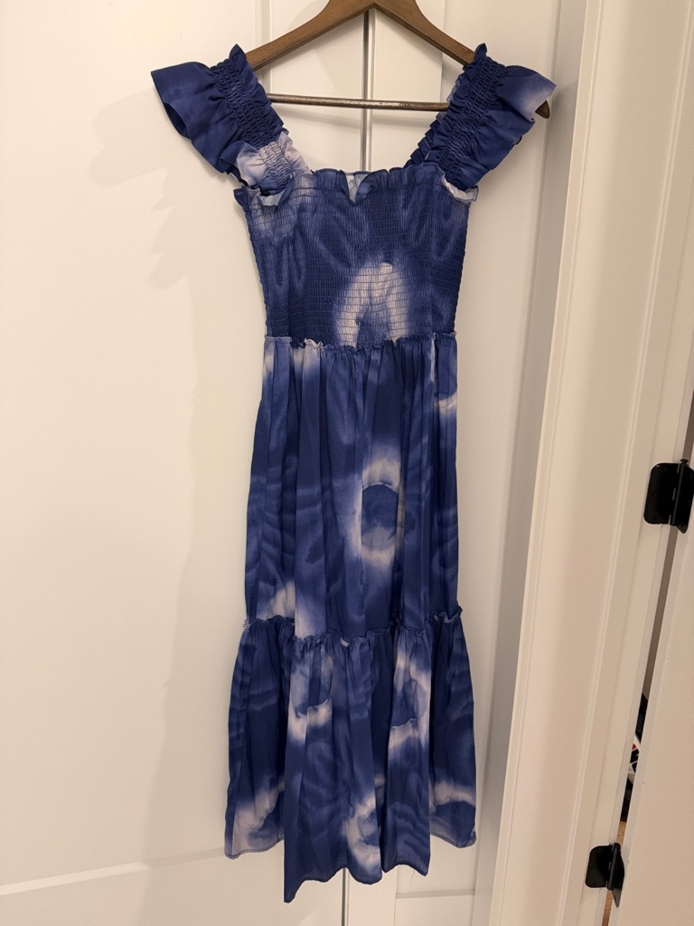 Tuckernuck Blue and White Tie-Dye Ruffle Sundress